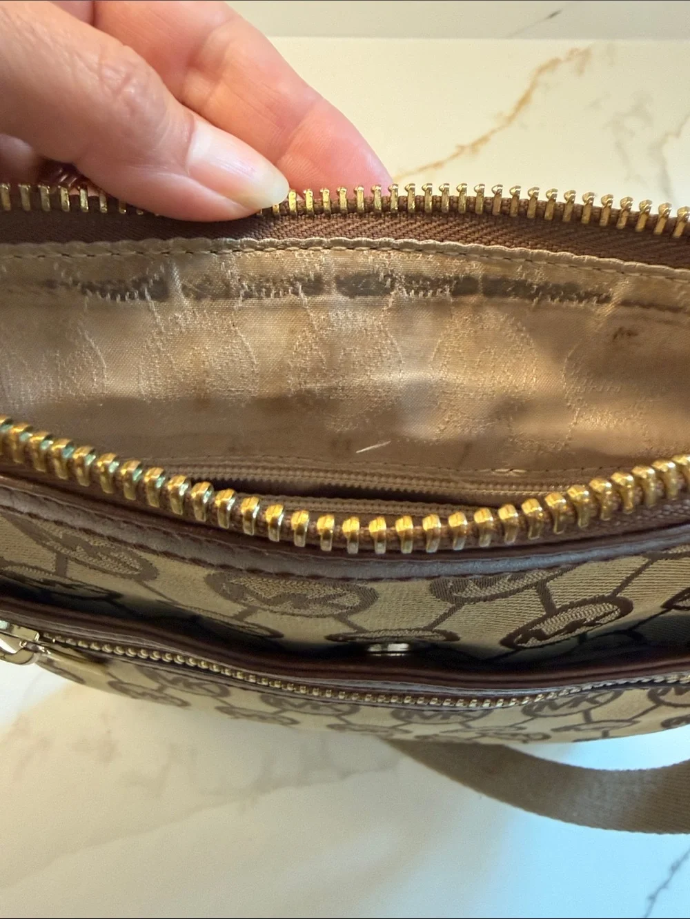 Michael Kors Tan Brown MK Logo Messenger Crossbody
